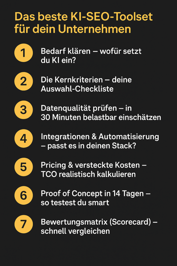 Auswahl-Checkliste: Das beste KI-SEO-Toolset für dein Unternehmen