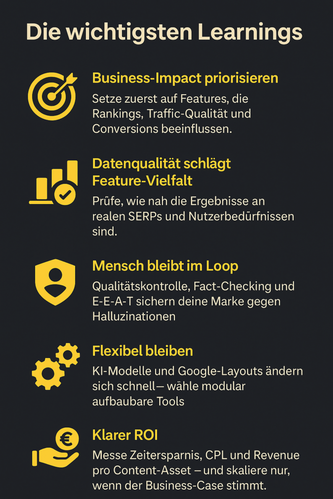 KI SEO Tools: Die wichtigsten Learnings auf einen Blick